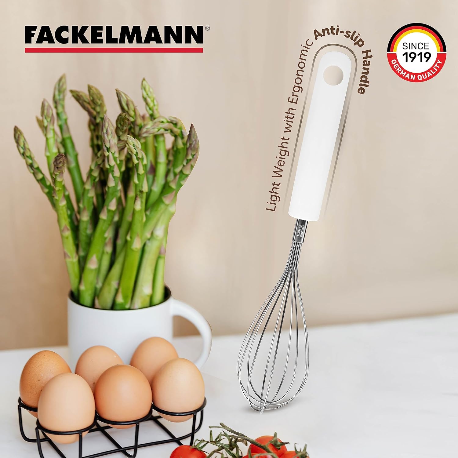 Fackelmann 11, 4" Of Pp/Stainless Steel "Arcadalina" Egg-Whisk, White/Silver