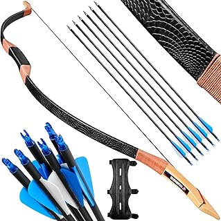 58" Traditional Wooden Longbow, Epoxy Resin Recurve Bow One-Piece Horse Bow for Adult Bowhunter Outdoor Hunting, Shooting Practice