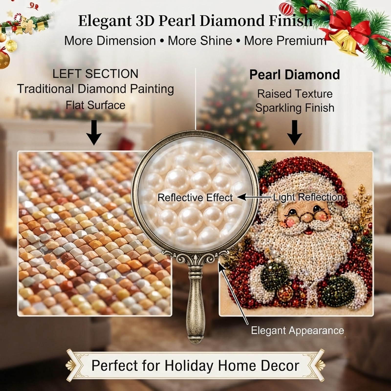 Generico DIY Christmas Pearl Diamond Painting Art Kit with Frame, Christmas Pearl Diamond Painting Art Kit with Frame, Gemstone Diamond Dots Beads for Home Wall Decor, for Adults Beginner (#11)