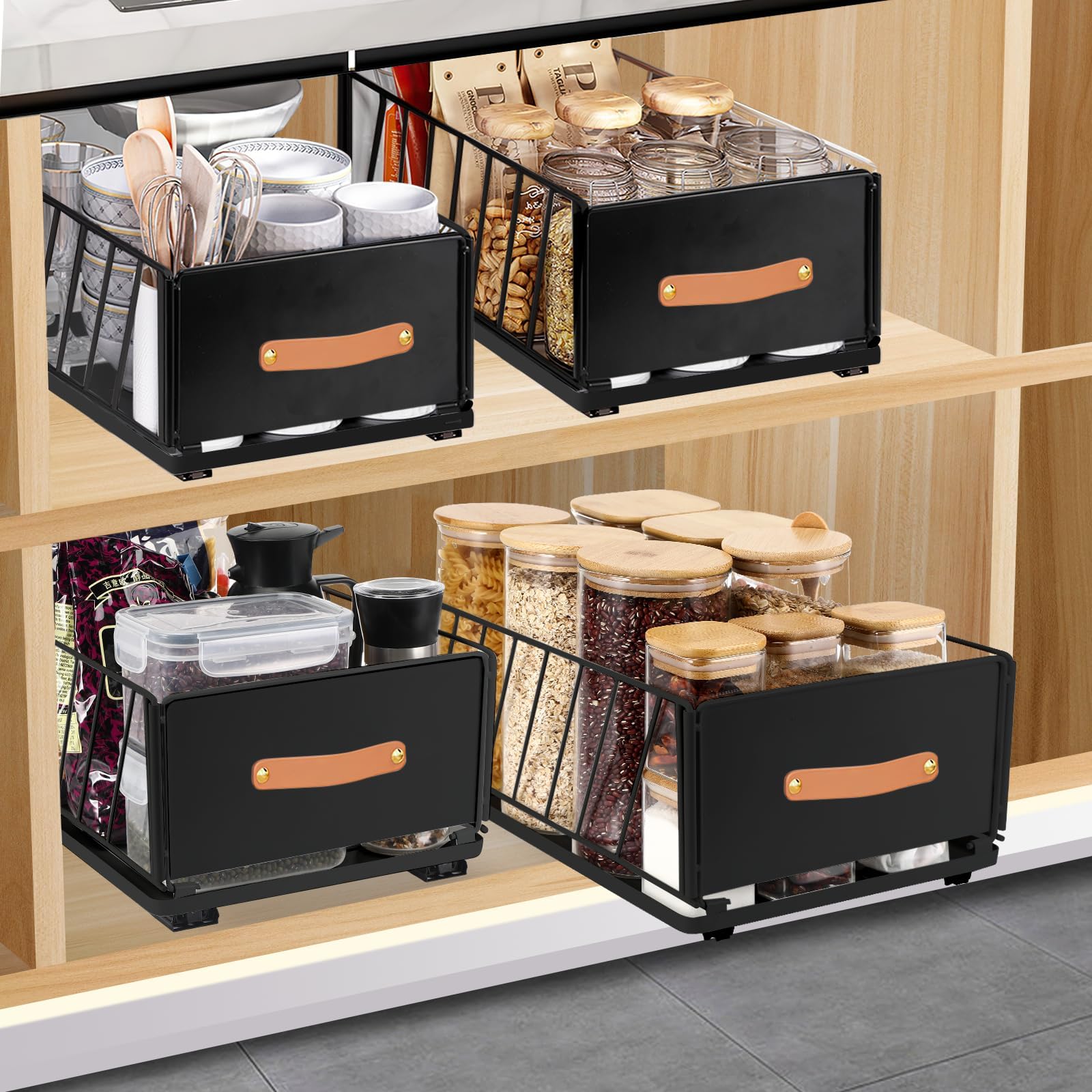 Cassetto Telescopico SAIZH Estraibile 40x25x16 Cm – Installazione Senza Trapano Con Adesivo Nano, Per Armadi Cucina E Bagno