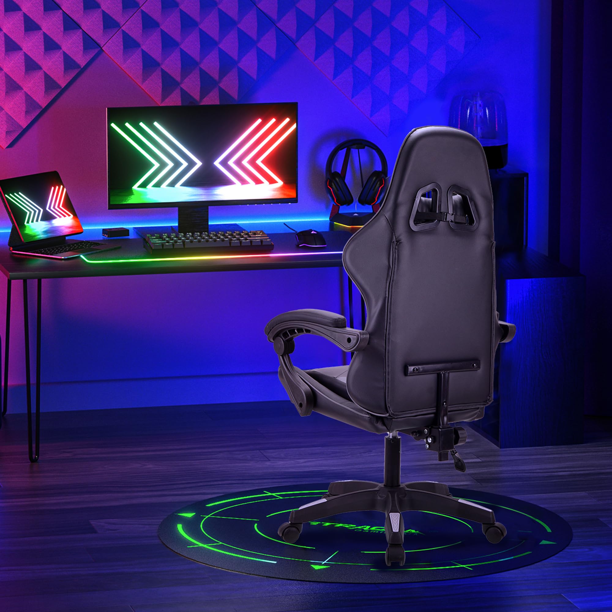 T-THREE. Silla ergonómica de respaldo alto para juegos, computadora, oficina y estudio, giratoria con soporte lumbar ajustable y reposacabezas, capacidad de 150 kg, ideal para