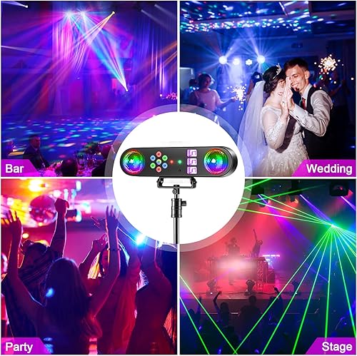 Miniatura 7 de Luces de DJ con soporte, luces de DJ 5 en 1 para fiestas, discoteca, escenario, fiesta, juego de luces con control activado por sonido, UV,