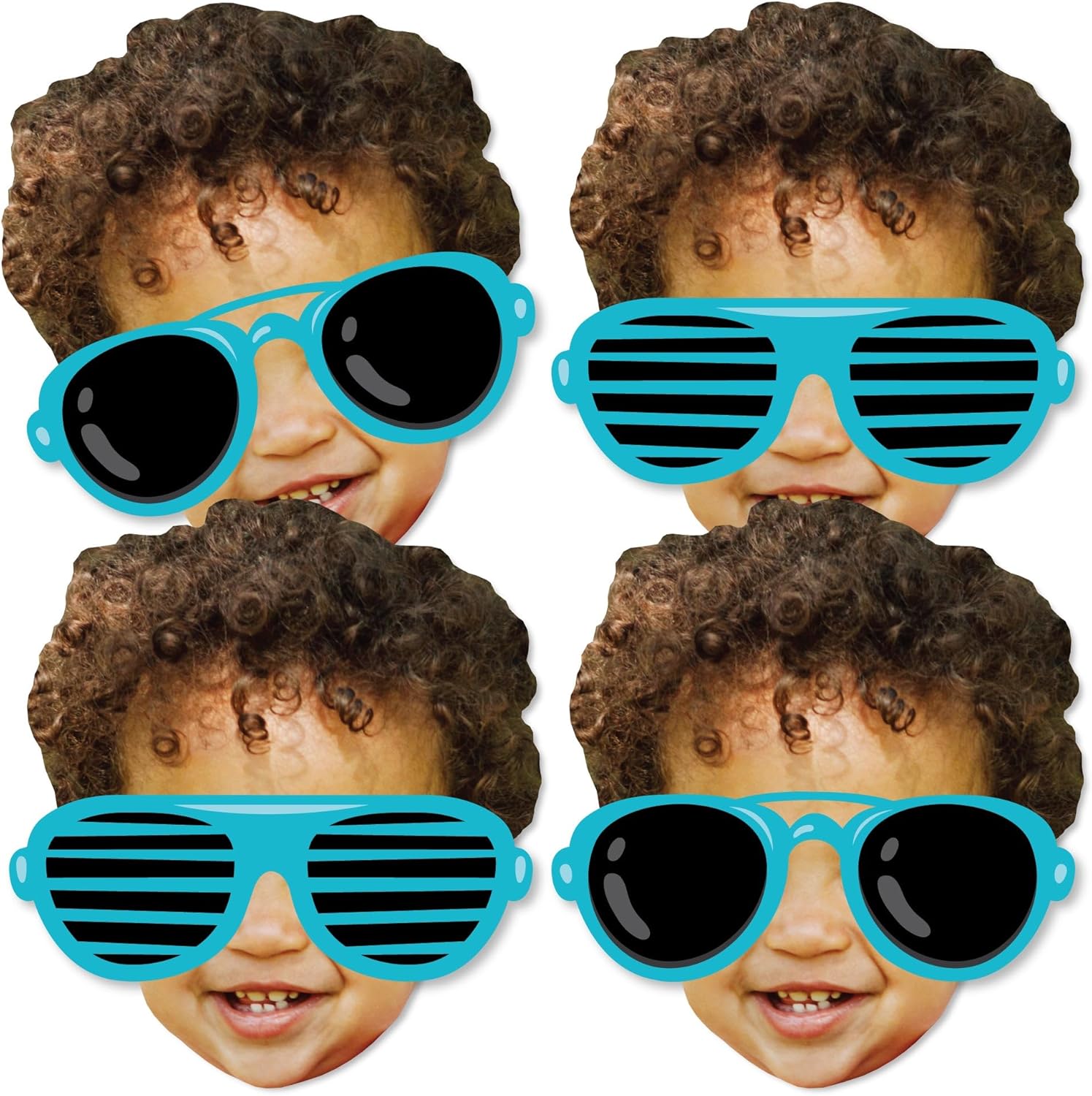 Big Dot of Happiness Custom Photo Two Cool - Boy - Fun Face Decorations DIY Blue 2nd Birthday Party Essentials - Set of 20