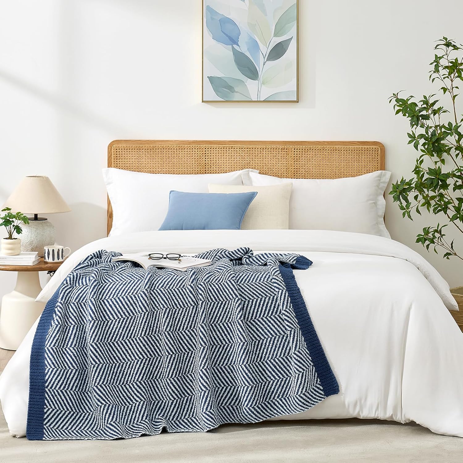 Snuggle Sac Herringbone Throw Blanket for Couch, Reversible Super Soft Warm Blankets Cozy Knit Fuzzy Plush Lightweight Throws for Sofa, Bed, Camping, Navy, 50x60 inches - Image 6