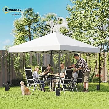 Outsunny 10 x 10 ft Pop Up Canopy Tent One Push Setup Easy Setup, White | Outdoor Portable Instant Canopy Shelter, Wheeled Carry Bag, Sandbags, Adjustable Height, for Parties, Events