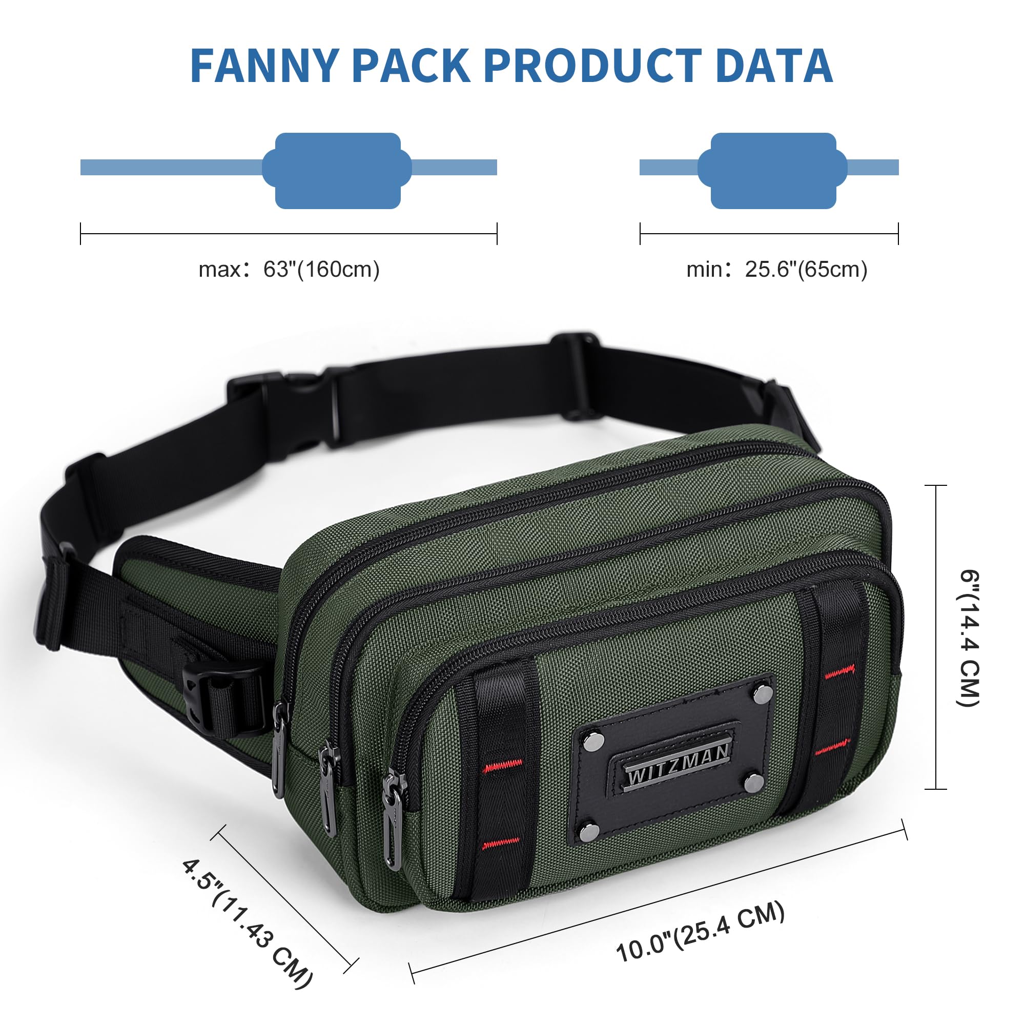 Witzman Sac Banane pour Homme, Sac Ceinture Décontracté Résistant À L’Eau | Sacoche 4L, Poche Anti-Vol Arrière, Compatible Grand Téléphone, Parfait Pour Voyage, Randonnée, Course , Vert