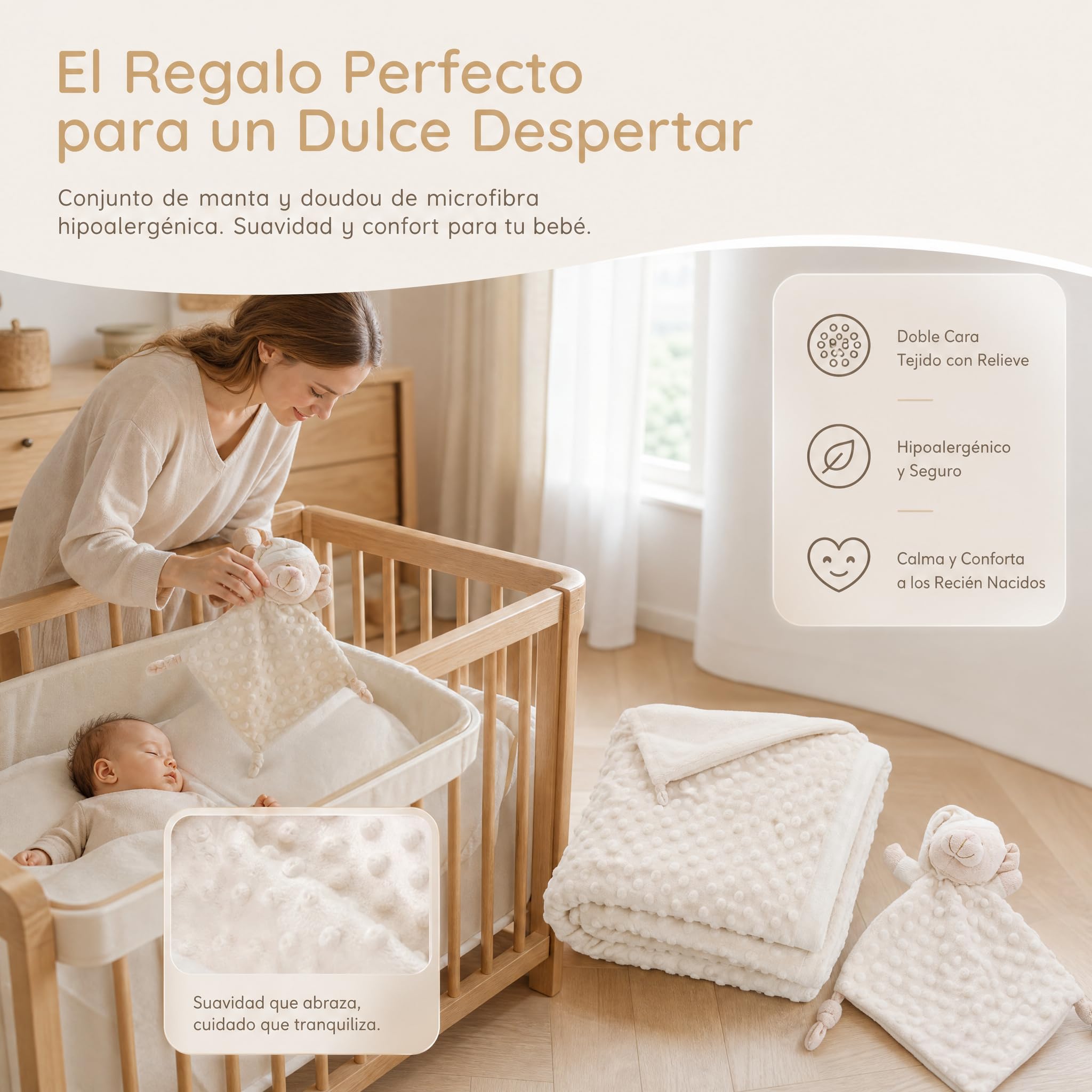 various Manta Bebé Suave con DouDou de Osito, Manta Envolvente para Recién Nacido 80x110 cm, Microfibra Hipoalergénica, Manta Infantil para Cochecito, Cuna y Regalo Baby Shower (Beige)