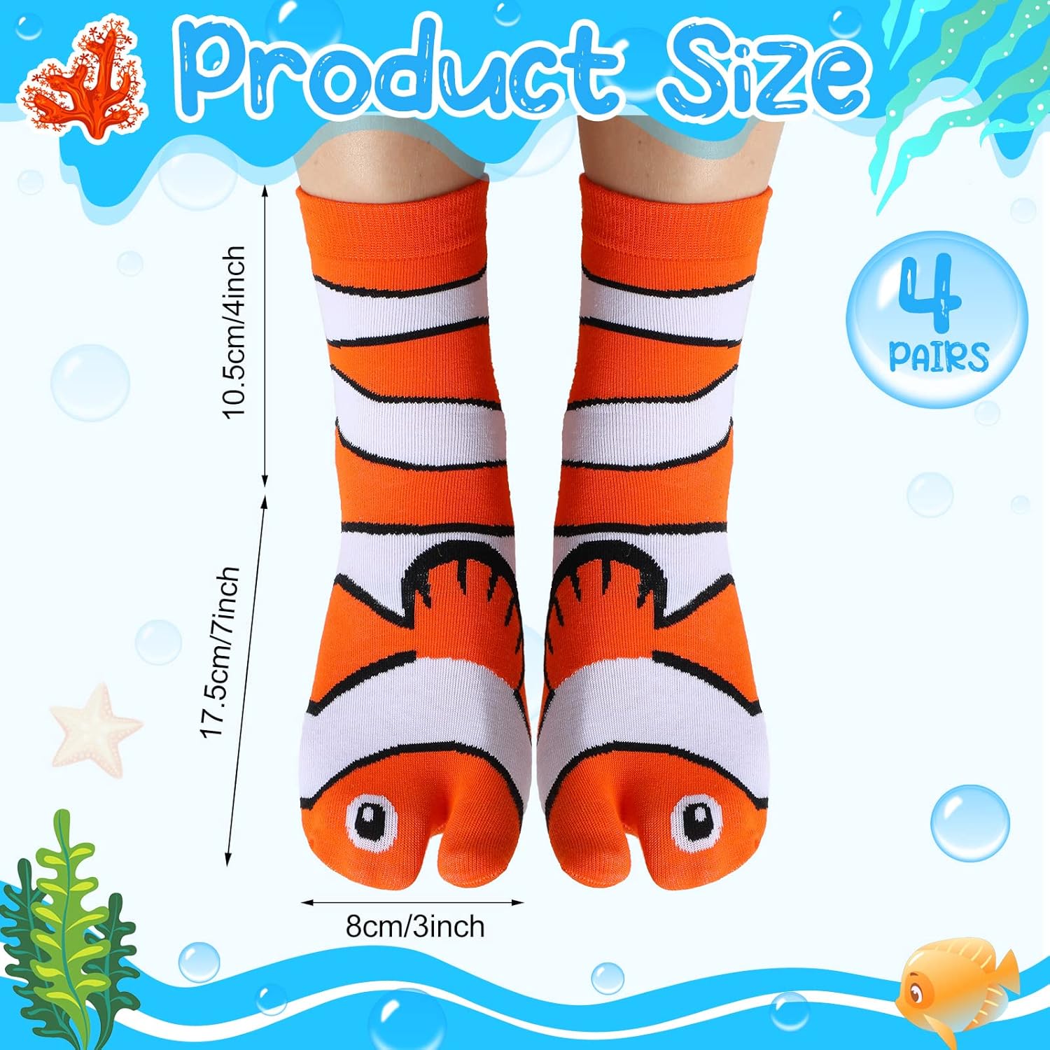 Neer 12 Pairs Ocean Sea Fish Socks Funny Split Toe Socks Novelty Cotton Tabi Split Toe Fish Crew Sock for Women Men Teenager Gift for Christmas - Image 2