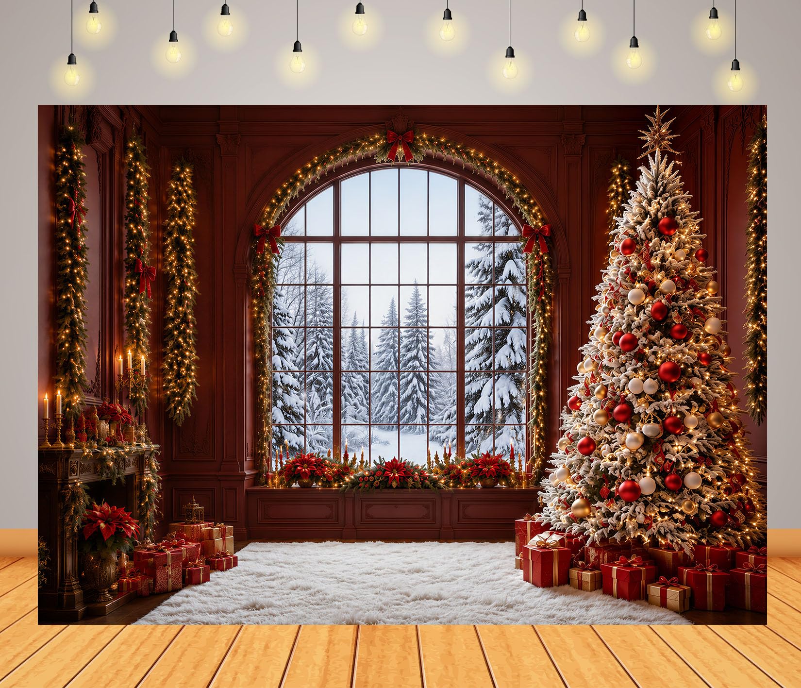 15x10FT Strada Villaggio Natale Innevata Sfondo Fotografico