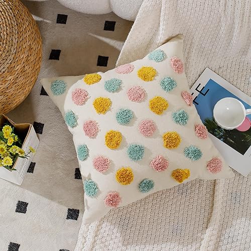 Miniatura 7 de Holibeat Juego de 2 fundas de almohada decorativas con lunares esponjosos, color rosa, azul y naranja, 18 x 18 pulgadas (paquete de 2 unidades)