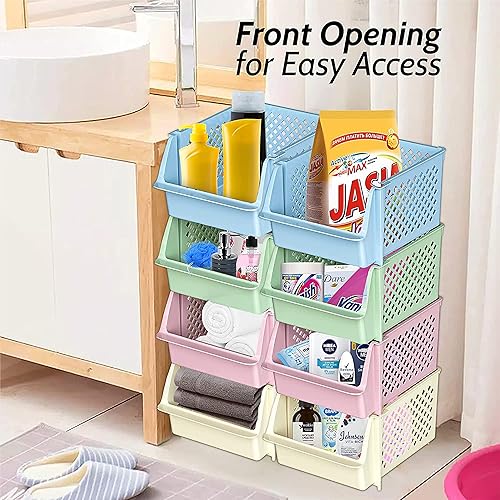 Miniatura 6 de Skywin Contenedores apilables de plástico con parte delantera abierta para despensa, paquete de 12 contenedores apilables para organizar alimentos,