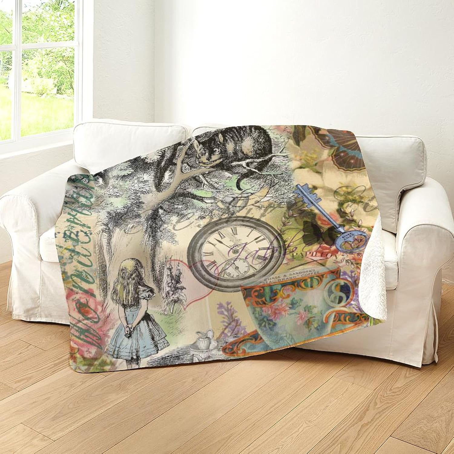 CafePress Cheshire Cat Alice in Wonderland Sherpa Fleece Th Sherpa Fleece Throw Blanket 60" L x 50" W