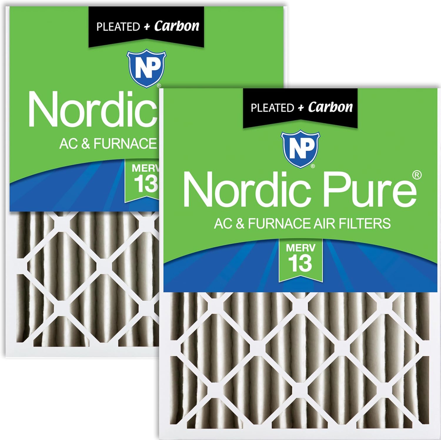 Nordic Pure 16x20x4 (15_1/2 x 19_1/2 x 3_5/8) Pleated Air Filters MERV 13 Plus Carbon 2 Pack MERV 13 + Carbon 2 Pack