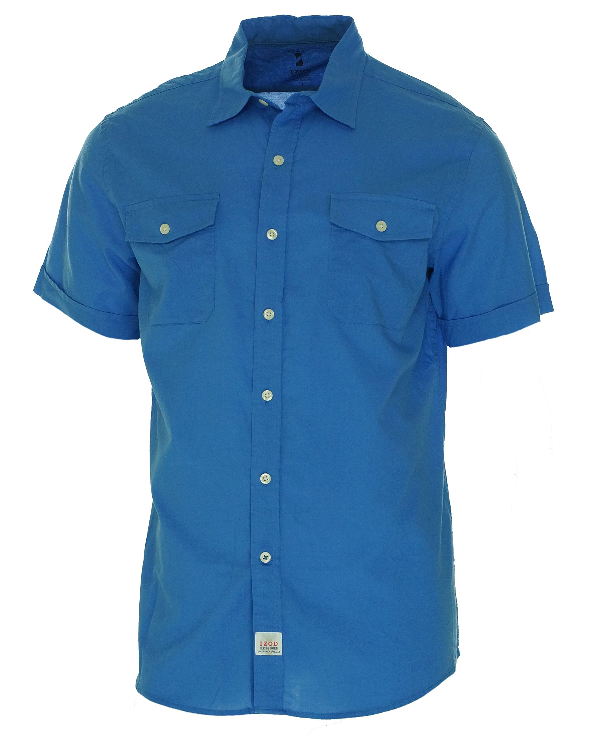 IZOD Men's Short Sleeve Coastal Prep Seaside Solid Button Up
