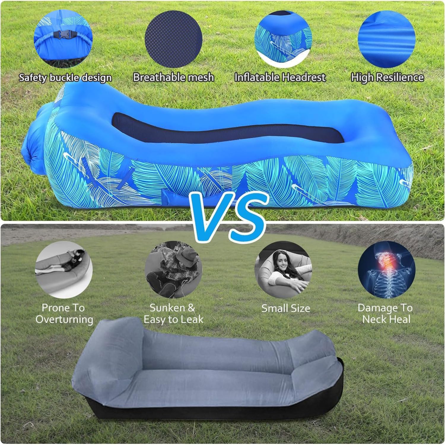 Divano Gonfiabile ad Aria Sdraio Air con Borsa Portatile Custodia Divano Gonfiabile Materasso Lettino Campeggio Sedia da Esterno per Viaggi Spiaggia Mare Piscina Divano Gonfiabile Campeggio