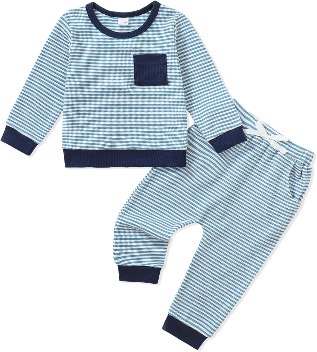 NZRVAWS Toddler Baby Boy Clothes Infant Fall Winter Outfit Long Sleeve Pant Top Set 2Pcs Waffle Sweatshirt 0Month-3Years