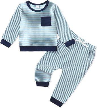 NZRVAWS Toddler Baby Boy Clothes Infant Fall Winter Outfit Long Sleeve Pant Top Set 2Pcs Waffle Sweatshirt 0Month-3Years