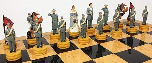 Miniatura 6 de Juego de ajedrez US American Civil War Queens con tablero de madera de nogal brillante de 17 pulgadas y color arce