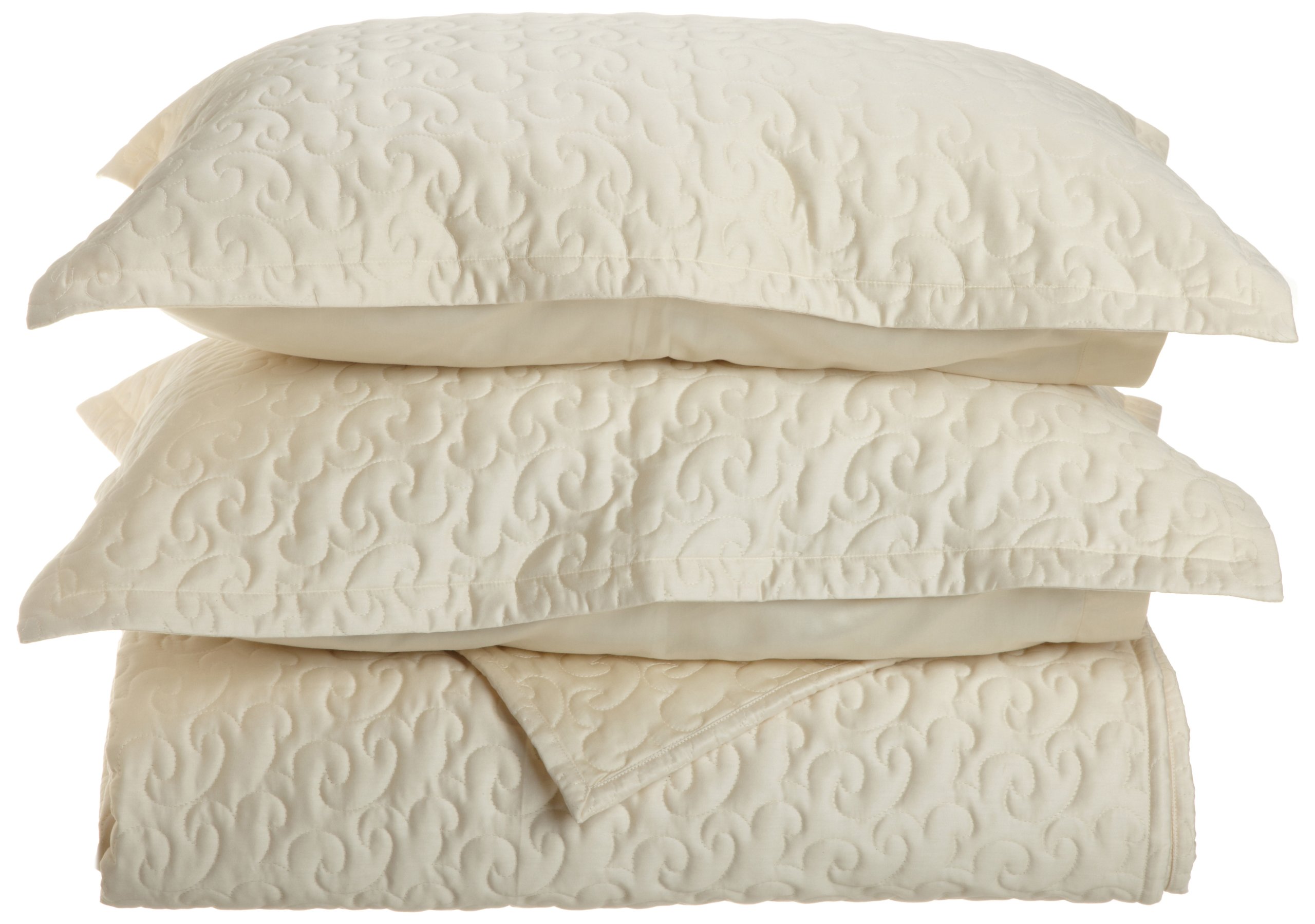 Egyptian Cotton Quilted Coverlet Set, Queen, Ecru