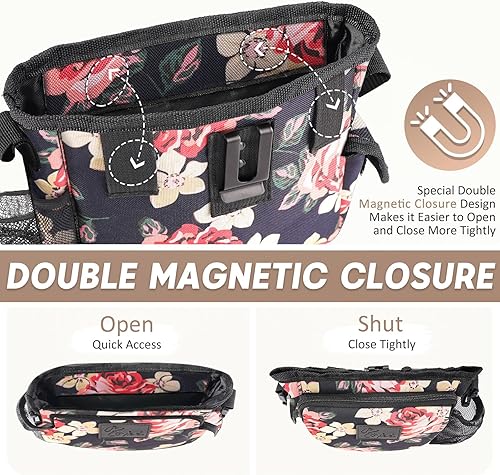 Miniatura 4 de Bolsa grande de golosinas para perros para entrenamiento con cierre magnético, cangurera portátil para pasear perros con dispensador de bolsas para