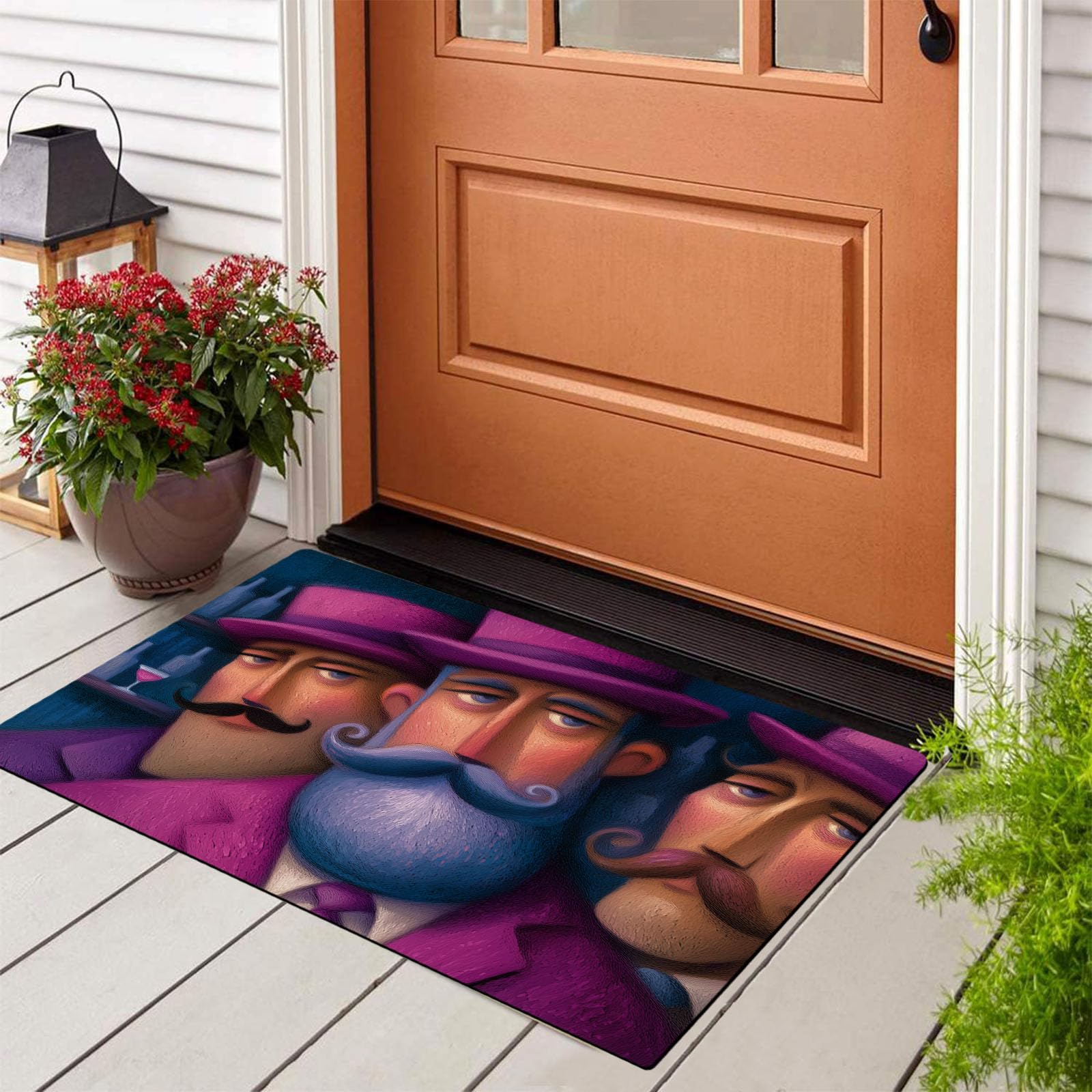 Tapis Entree Interieur Portrait Pop Art 60x90cm Lavable en Machine, paillasson AntidéRapant Poil Ras, Barbe Grand Père pour Chambre Salle a Manger Cuisine, Violet