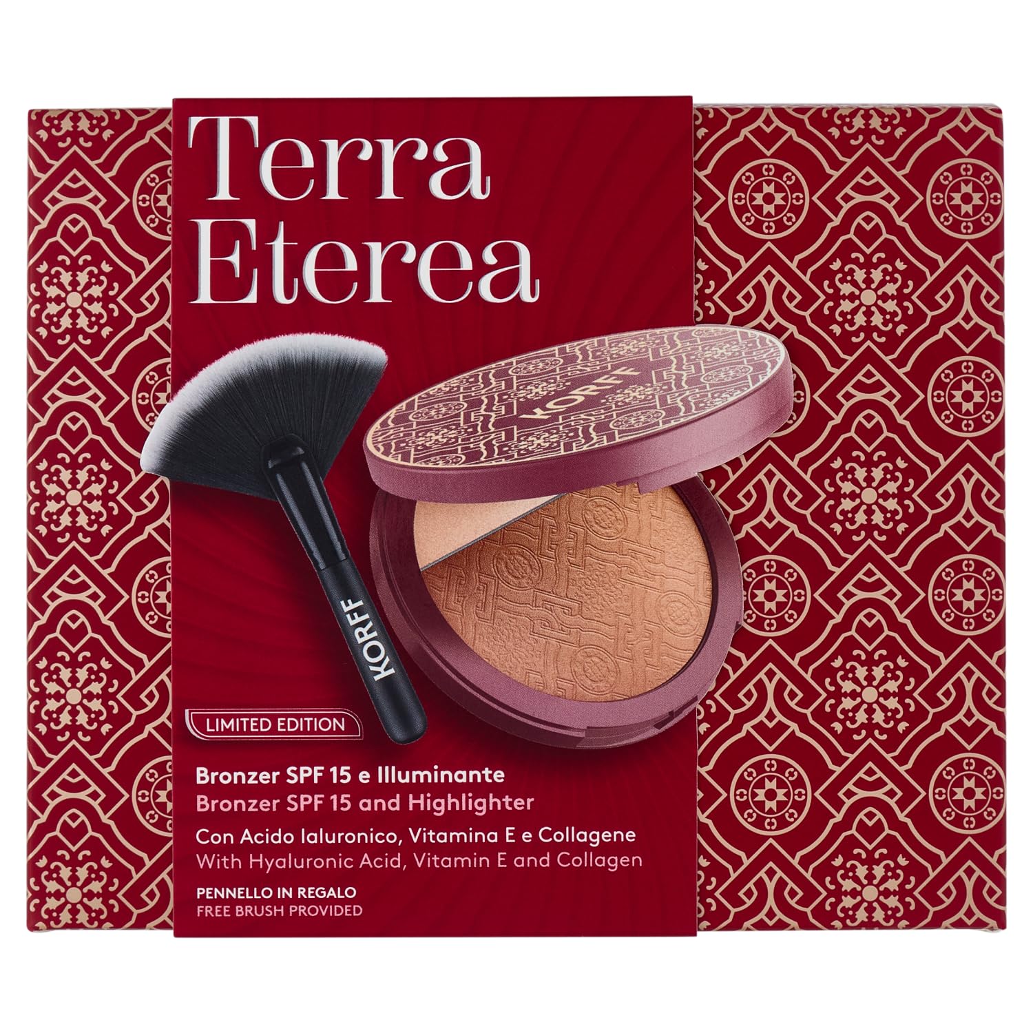 Korff Terra Eterea Limited Edition 2025, Polvere compatta con texture impalpabile e profumazione di vaniglia con Acido Ialuronico, Vitamina E, Collagene, Filtri solari, 15 gr