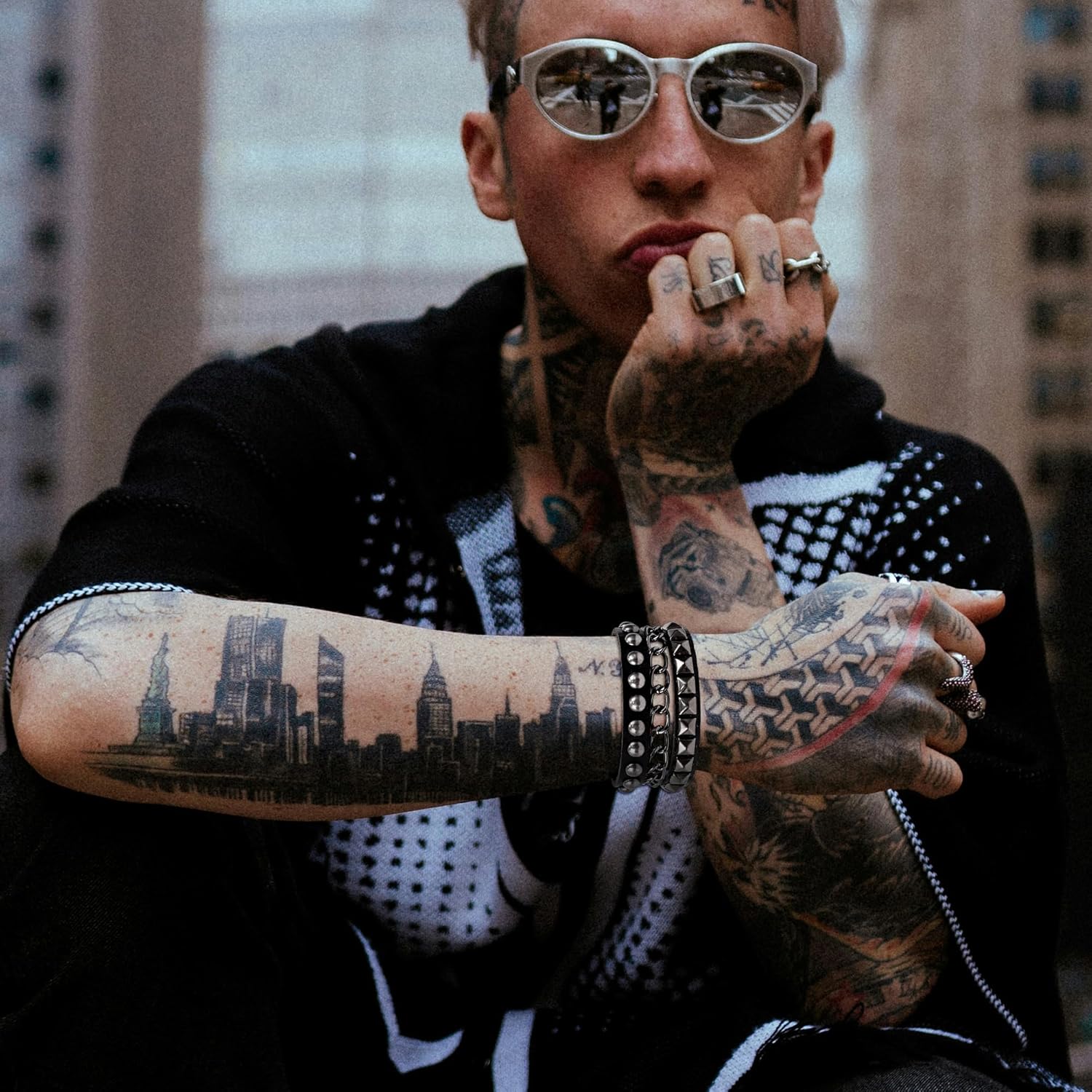 4Pcs Spiked Studded Bracelet Black Leather Punk Bracelet Cuff for Men Women Adjustable Metal Wristband Gothic Accessories - Image 5