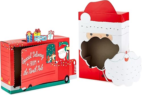 Miniatura 8 de Hallmark Juego de caja de regalo de Navidad autosellante con apertura de cremallera (camión rojo, Papá Noel con máscara de barba extraíble) para