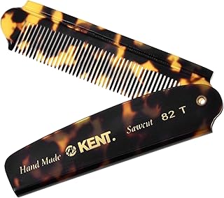 82T TY Handmade Folding Pocket Comb for Men, Fine Tooth Hair Comb Straightener for Everyday Grooming Styling Hair, Beard or Mustache, Use Dry or with Balms, Saw Cut Hand Polished, Made in England