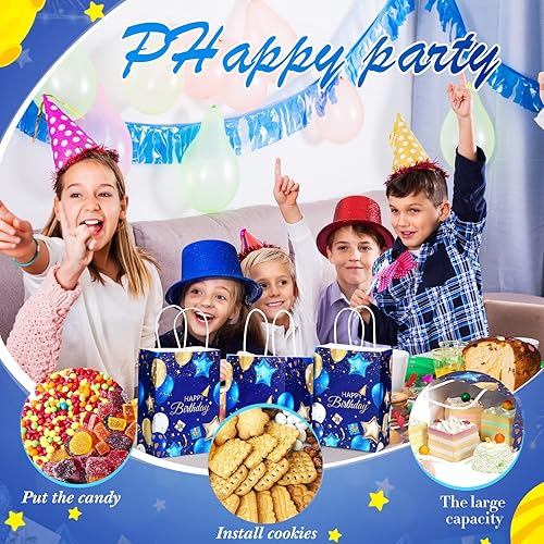 Miniatura 5 de Frienda 24 bolsas de regalo de cumpleaños con asas, color azul marino y dorado, bolsas de regalo de feliz cumpleaños para hombres y mujeres,