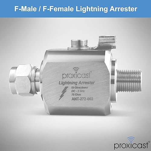 Miniatura 2 de Proxicast Supresor de pararrayos coaxial con conectores F machohembra de 75 ohmios, protector de sobretensiones de cable coaxial de grado