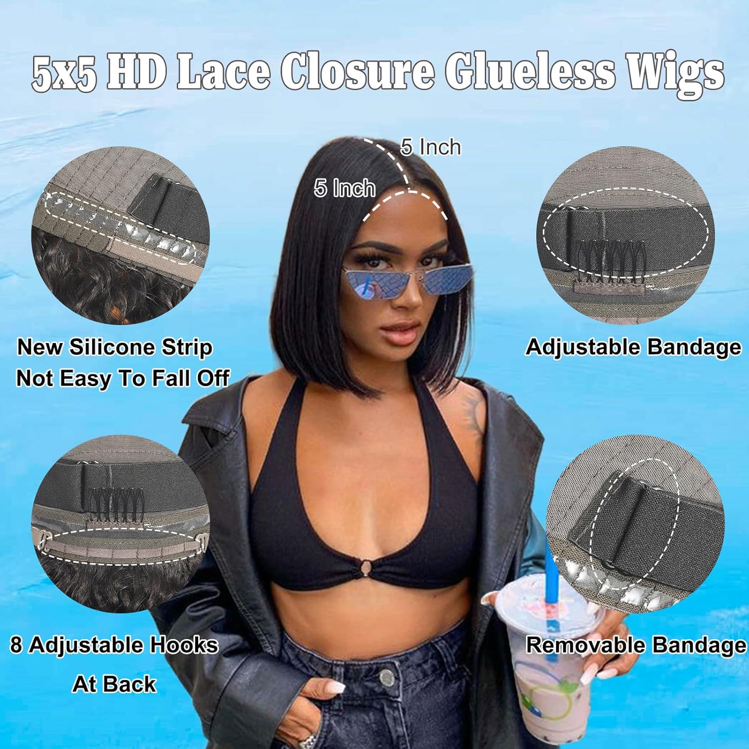 yosly Short Stright Bob Wig Human Hair Glueless Wigs Human Hair Pre Plucked Pre Cut 5x5 HD Lace Closure Wigs Human Hair Middle Part Glueless Wigs Human Hair For Black Women Natural Color 10inch