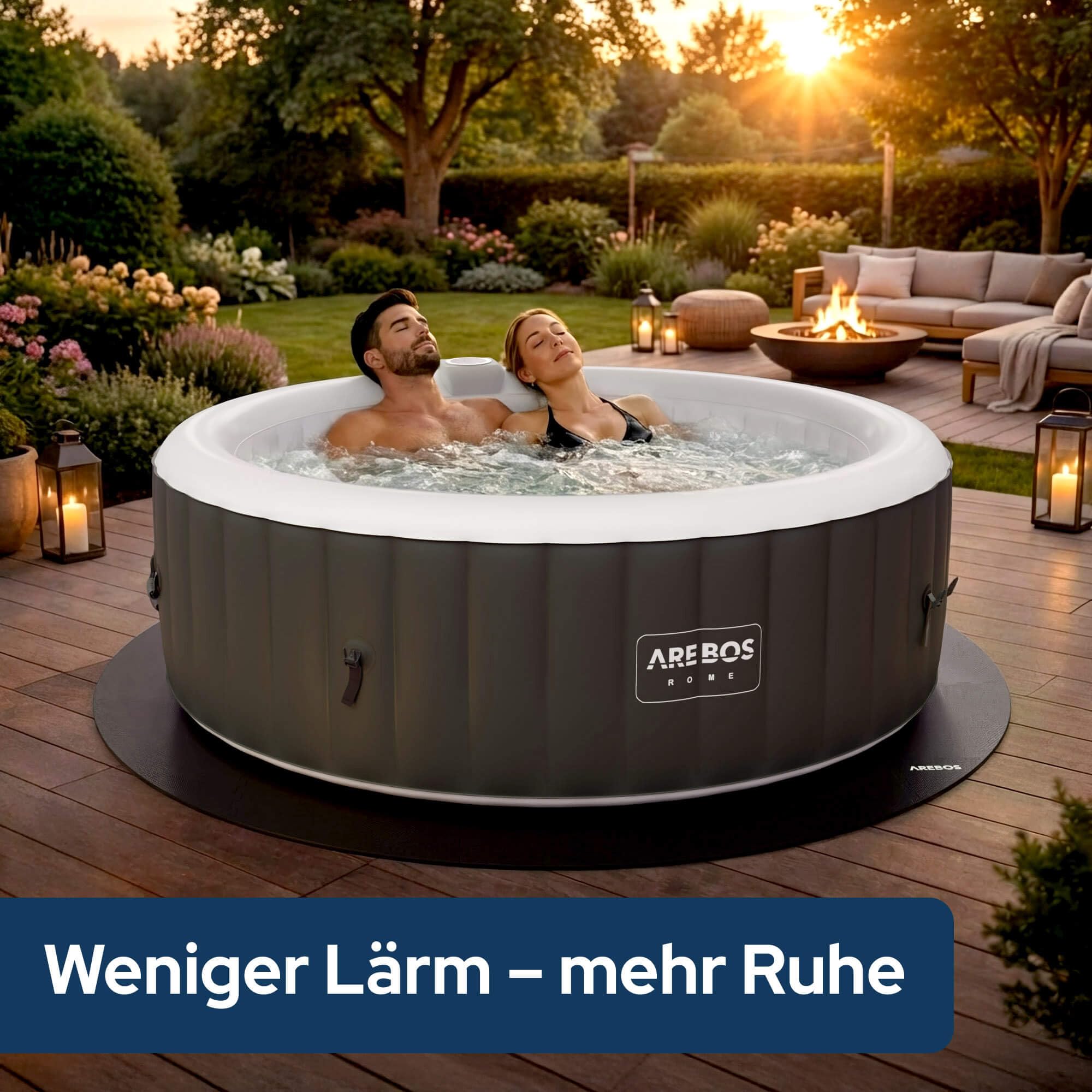Arebos Spa Pool Bodenschutzmatte rund Ø 200 cm | Eva Whirlpool Unterlage als Puzzlematte | Isolierende & Rutschhemmende Bodenmatte | Schutz für Outdoor & aufblasbare Whirlpools