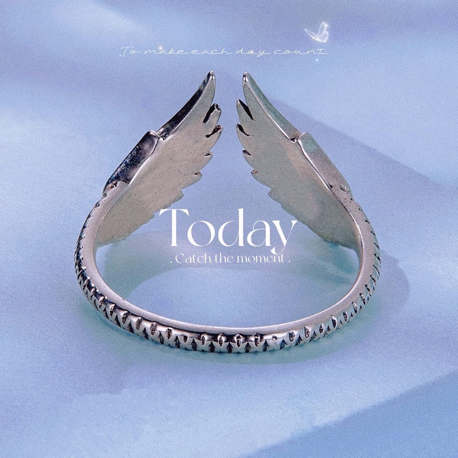 925 Sterling Silver Angel Wing Ring Feather Motif Adjustable Ring, Vintage Women' Ring for Wedding Engagement - Image 6