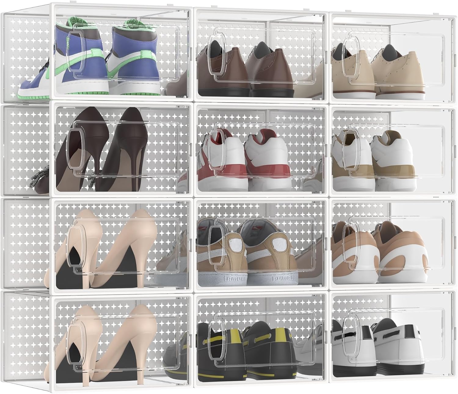 12 Pack Large Modular Stackable Shoe Storage Organizers