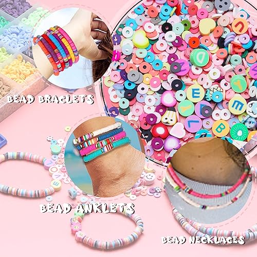 Miniatura 5 de 2000 cuentas de arcilla azul oscuro para hacer pulseras, cuentas redondas planas de arcilla polimérica de 0.236 pulgadas (0.236 in), cuentas Heishi