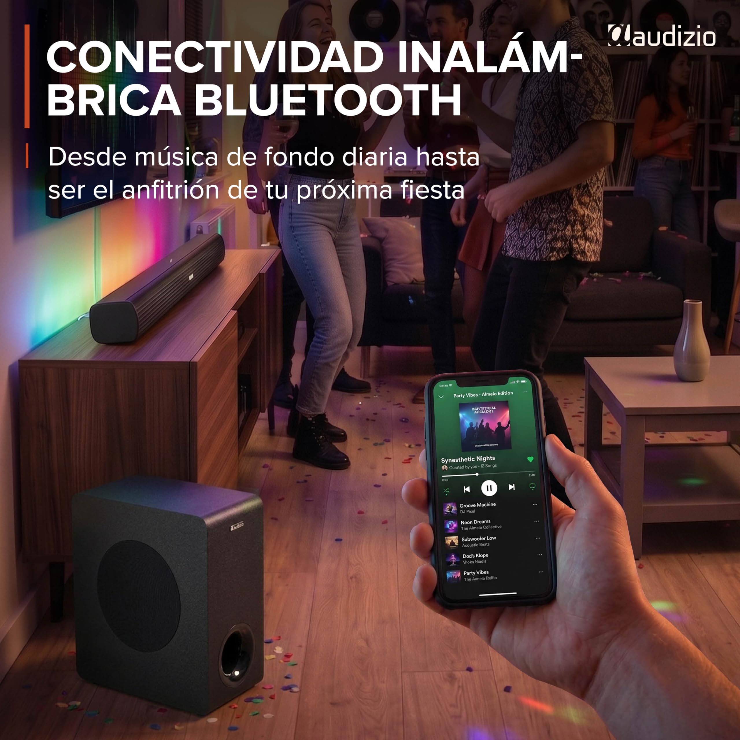 Audizio SB96S – Barra de Sonido 180W con subwoofer 6,5”, HDMI ARC, Bluetooth 5.3, USB y Entrada óptica, soundbar 95 cm para TV con Mando y Montaje Pared Negro