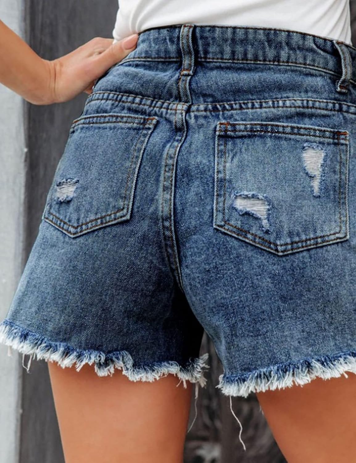 Unilexi Womens Fashion Ripped Fringe Jeans Shorts High Waisted Sequins Distressed Frayed Denim Shorts - Image 5