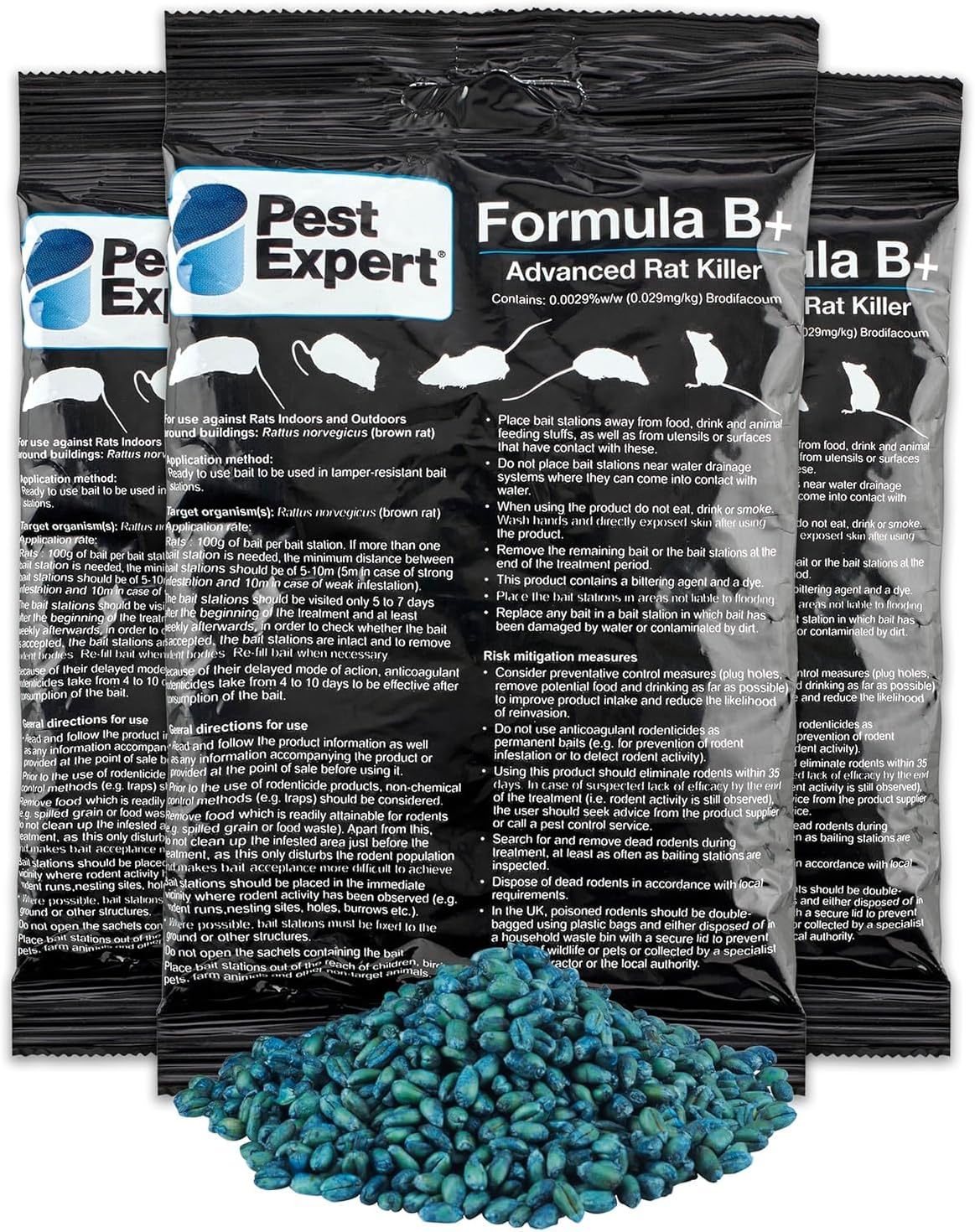 Formula ‘B+’ Advanced Rat Killer Poison 3kg (30 x 100g) - Strongest Maximum Strength - Single Feed Brodifacoum