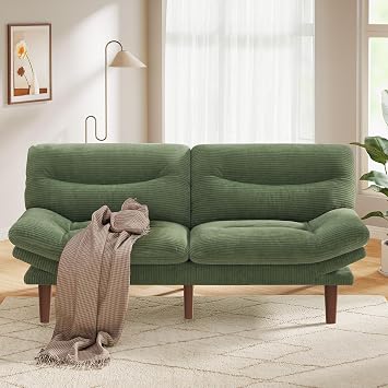 Pipishell Futon Sofa Bed, 75 Inch Corduroy Futon Couch Convertible with Adjustable Backrest and Armrests, Recliner Sleeper Sofa for Small Spaces, Living Room, Office, Guest Room Green, 75 Inch