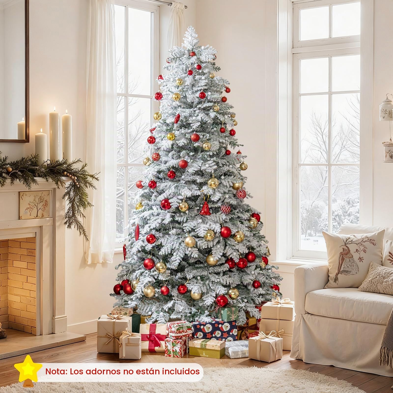 COSTWAY Árbol de Navidad Nevado 210cm, Arbol de Navidad con Luces Incorporadas, 160 Bolitas Destellantes, 320 Luces LED, Blanco Cálido, 8 Modos, 806 Puntas de PVC y PE, Arvore de Natal W/Light (210cm)