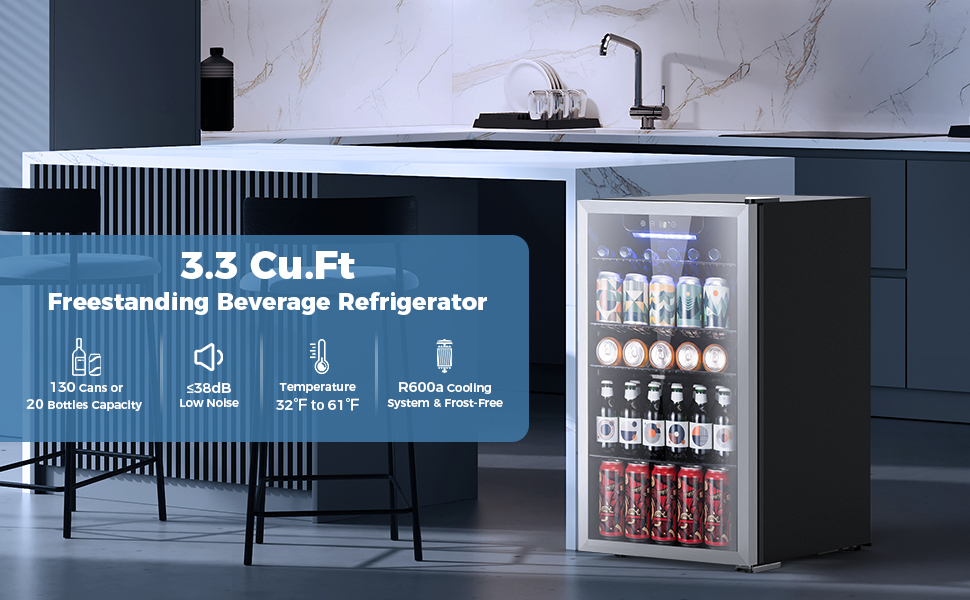 Image of Electactic Mini Fridge 130 Can Beverage Refrigerator Cooler, 3.1 Cu.Ft Drink Fridge Silver Glass Door for Soda Wine Beer, Digital Temperature Control Cooler for Home,Bar