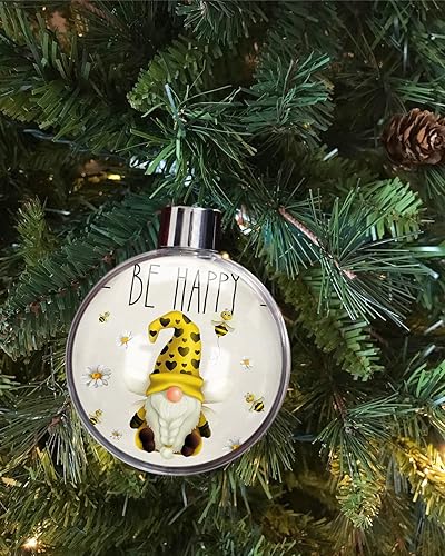 Miniatura 3 de Adornos de bolas de Navidad 2022 bola transparente de gnomo feliz de abeja adorno de árbol de Navidad inastillable flores de primavera relleno de