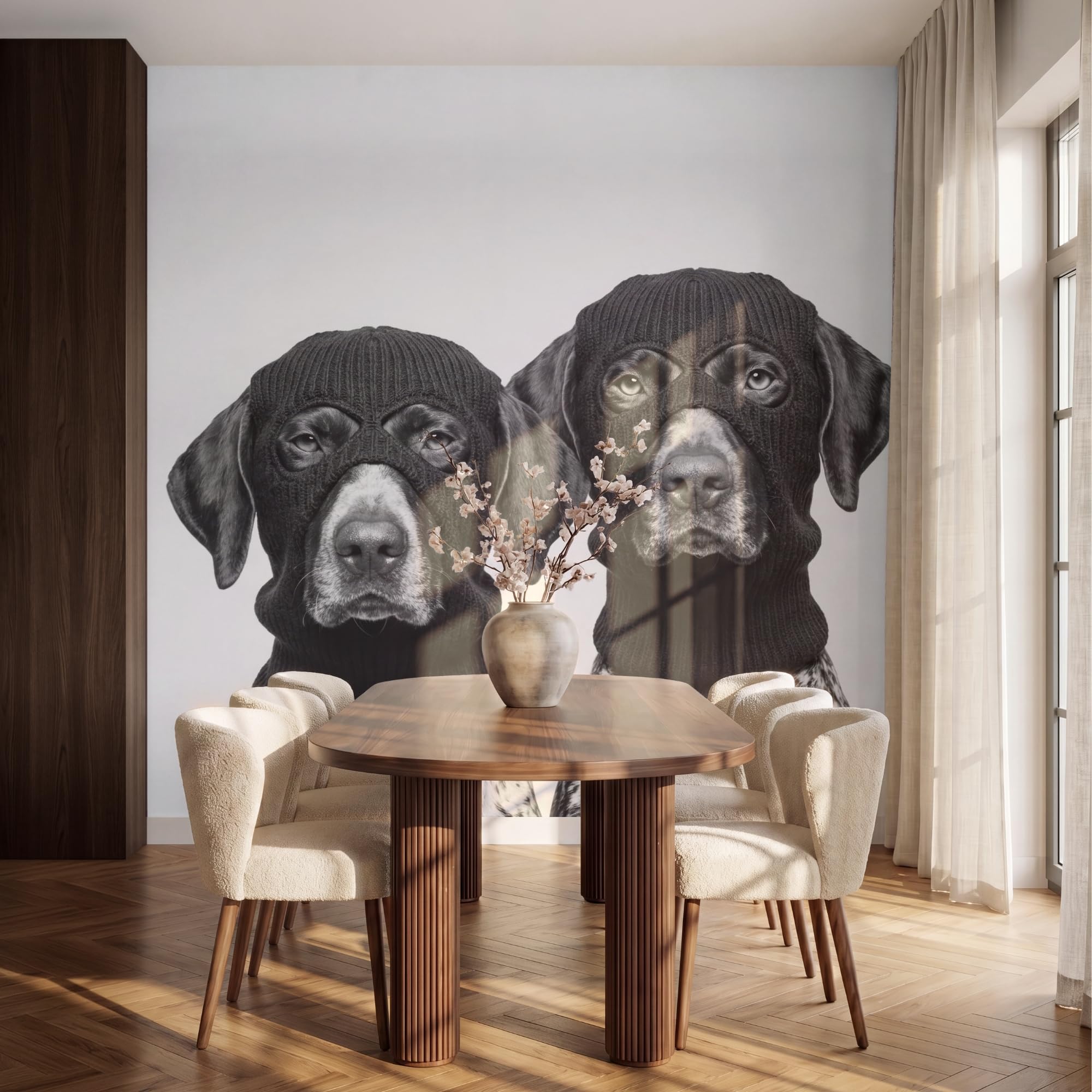 Papel Pintado Vinilico 240x240 cm Primera Calidad Papeles Pintados De Pared Pour Salon Dormitorio Decorativo Wallpaper Cocina Perros - pasamontañas - Negro - blanco