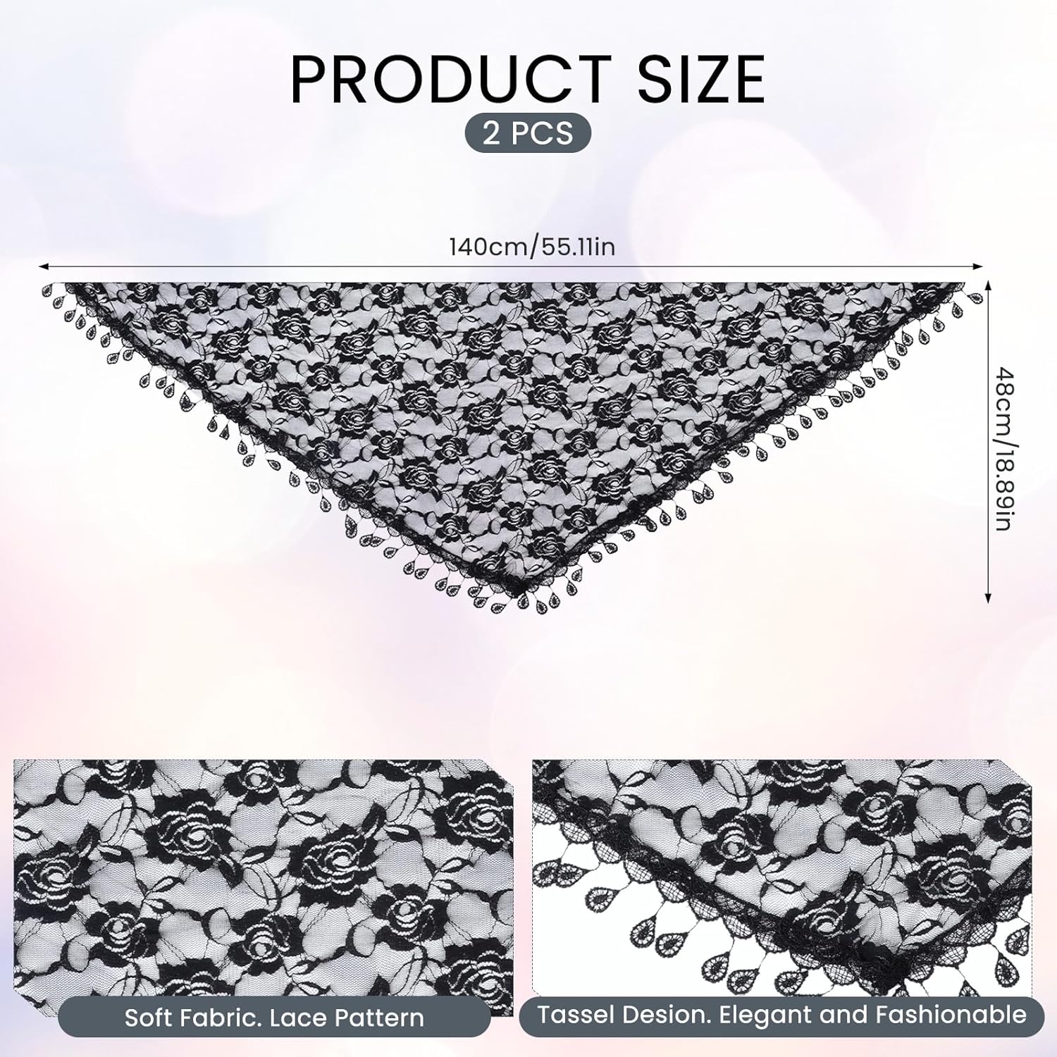 2 Pcs Mantilla Catholic Chapel Veils, Triangle Veil Cathedral Head Covering Triangle Lace Tulle Scarf Covering for Women Latin Mass Veils Church Headband Floral Headwrap for Wedding Bridesmaid - Image 2