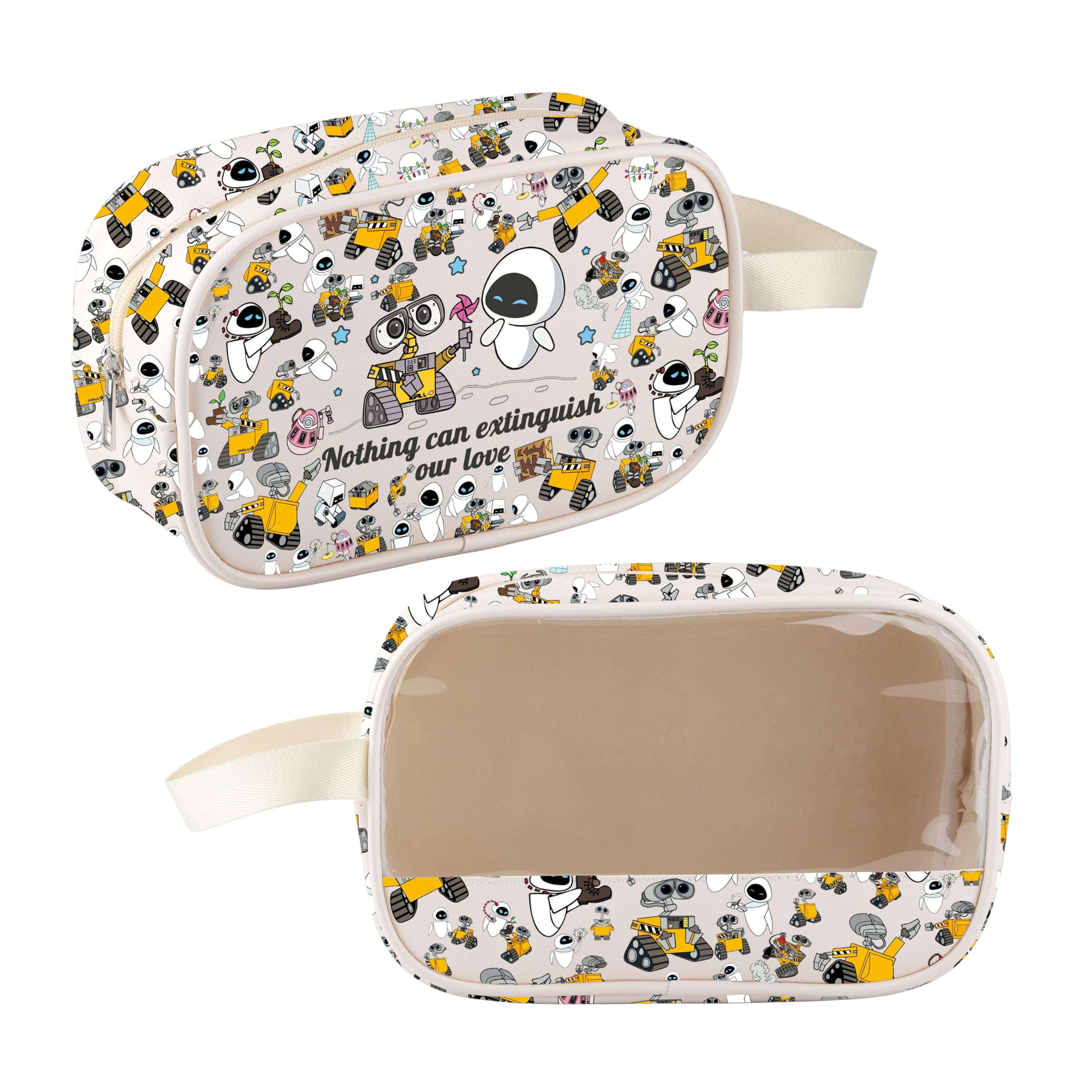 MEIKIUP Cartoon Couples Gifts Wall-E and Eve Love Clear Makeup Cosmetic Bag Nothing Can Extinguish Our Love Honeymoon Gifts (Robot Clear Bag-UK)
