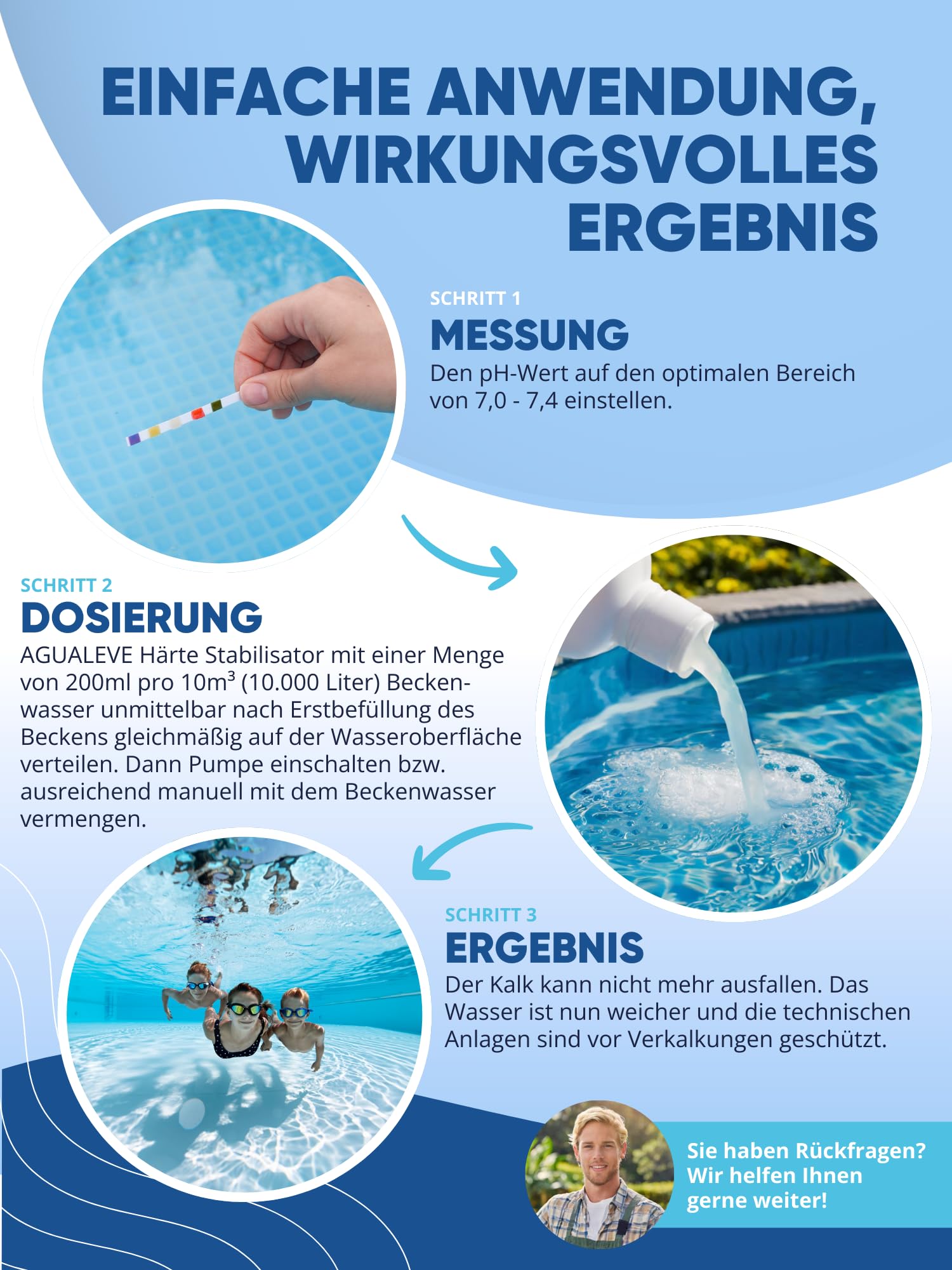 AGUALEVE® Härte Stabilisator 1 Ltr. | verhindert Kalkausfällungen – schützt dadurch Anlagen | für Pools, Aufstellpools, Whirlpools jeder Art und Größe | Markenqualität Made in Germany