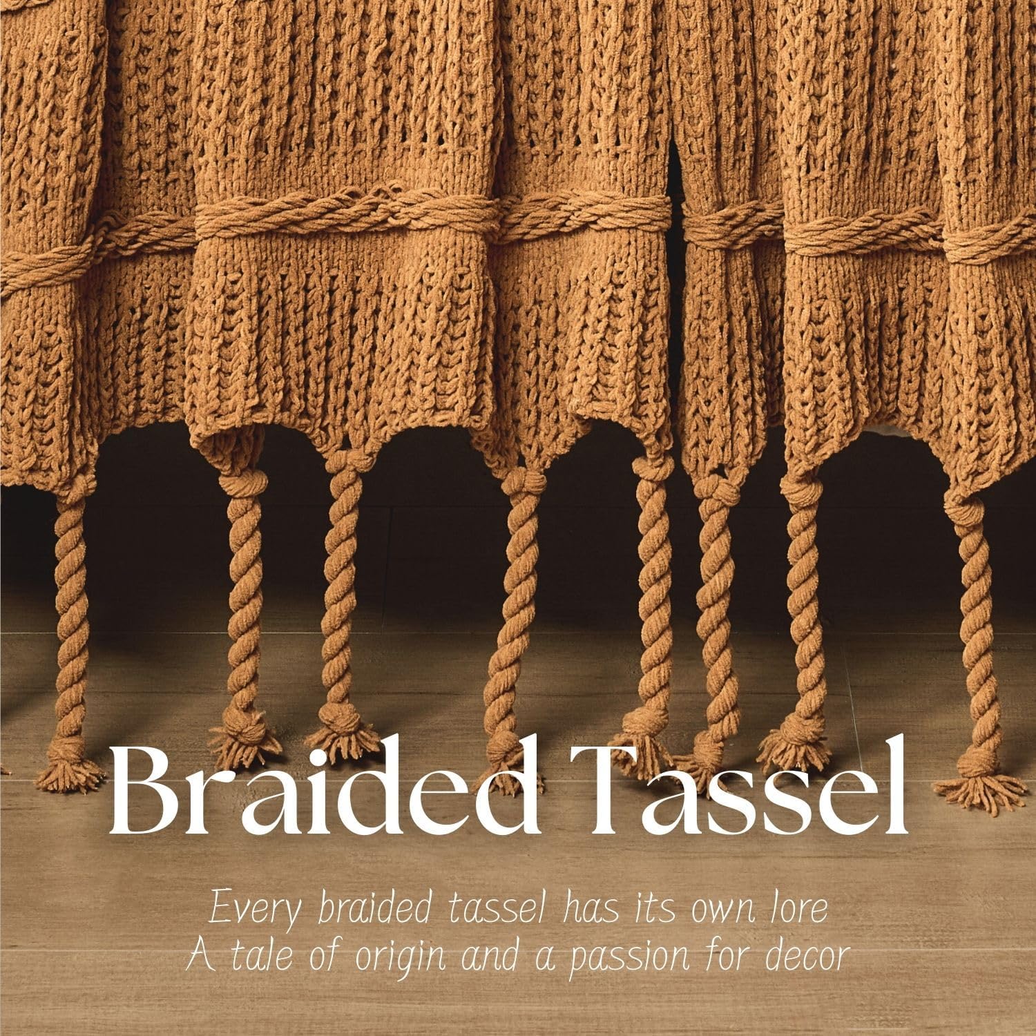 Boho Knitted Chenille Blanket with Tassels - Lightweight & Soft All-Season Throw - 3D Classic Pattern for Living Room Bedroom Couch, Amber Brown, Twin 60"x80"