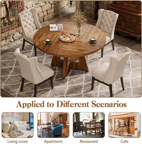 Miniatura 7 de Mesa de comedor redonda de 47 pulgadas, mesa de madera estilo granja para 4-6 personas, mesa de cocina rústica con soporte de metal, mesas de