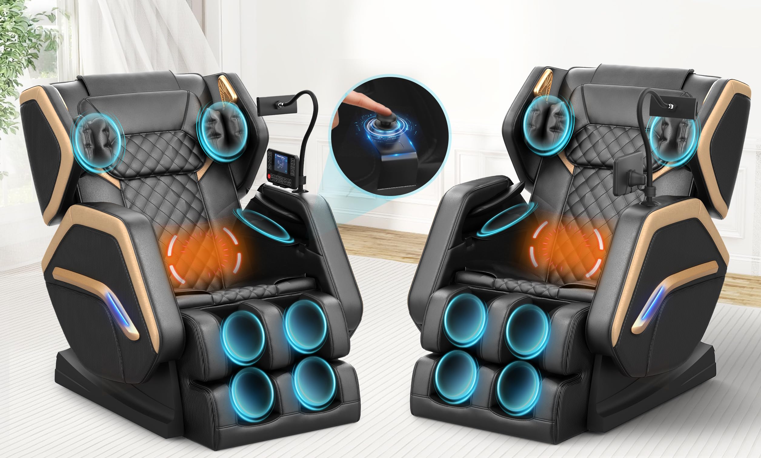 Sillón de Masaje, sillón para Todo el Cuerpo, 14 Rodillos, Calefacción para Espalda y piernas, Masaje de pies, 8 airbags, Altavoces Bluetooth, Mando a Distancia táctil par